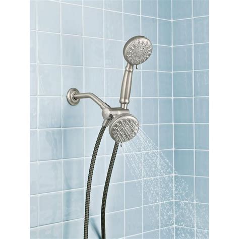 Moen Double Shower Head Massaging Hand Held Combo Kit Brushed Nickel ...