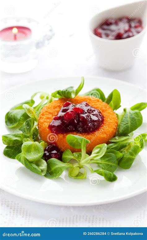 Camembert with Cranberry Sauce Stock Photo - Image of green, lunch ...