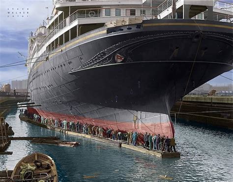 The RMS Majestic, formerly the Bismarck, being painted for the White ...