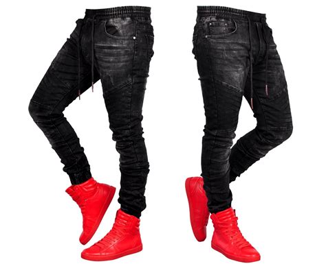 China New Arrival Elastic Waist Men`S Skinny Black Ripped Jeans - China ...