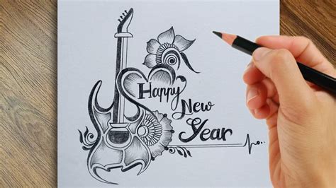 Best // Beautiful // Amazing drawing of happy new year with pencil ...