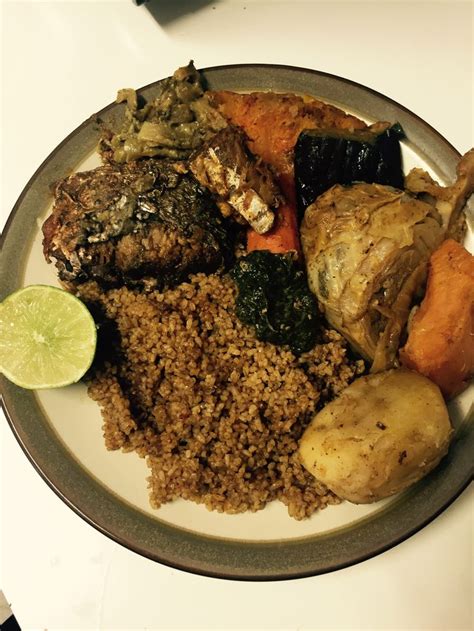 Malian food, Zamai, riz gras , fried rice with blue fish and vegetables ...