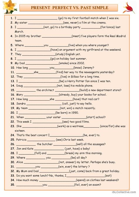 Present Perfect Vs Past Simple Worksheet Present Perfect Simple | The ...