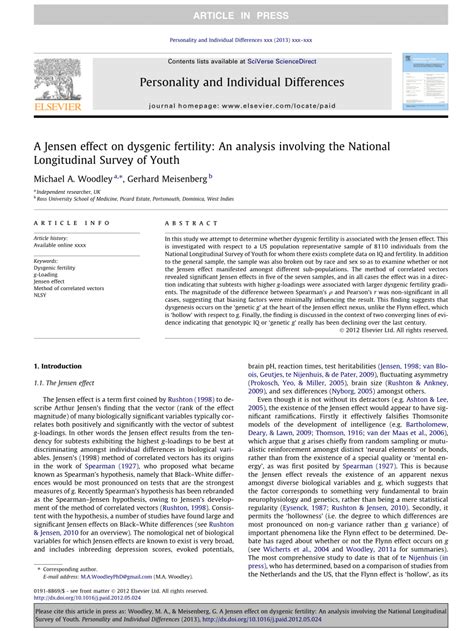 (PDF) A Jensen effect on dysgenic fertility: An analysis involving the ...