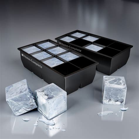 Home-Complete Large Ice Molds Silicone Trays Makes 8, 2”x 2” Big Cubes ...