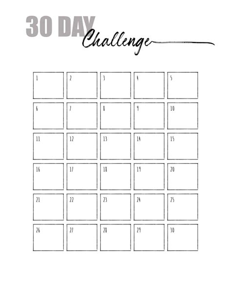 Free 30 Day Challenge Calendar