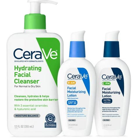 CeraVe Daily Skincare for Dry Skin | Hydrating Face Wash, AM Face ...