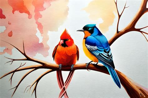 Premium AI Image | A painting of a bird and a bird on a branch