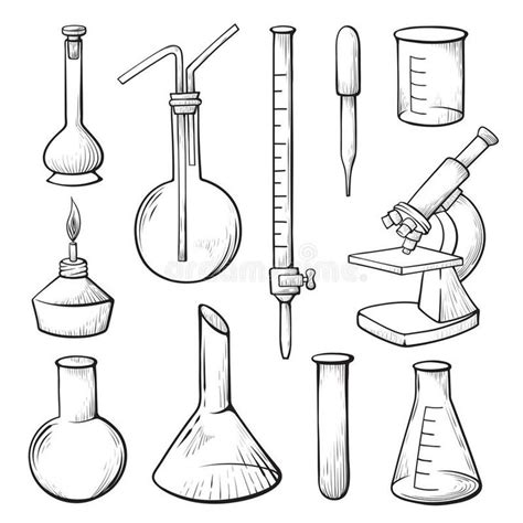 Laboratory equipment hand drawn vector illustrations set. Lab glassware ...