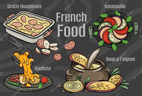 Premium Vector | French food a set of classic dishes cartoon hand drawn ...