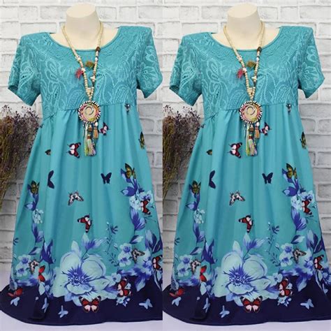 Plus Size 5X Loose O neck Short Sleeve Dresses Women Print Floral ...