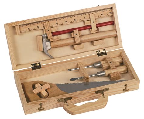 Woodworking Tool kit for kids includes 6 tools and keepsake box.