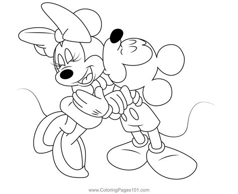 Mickey Minnie Mouse Kiss Coloring Page for Kids - Free Minnie Mouse ...