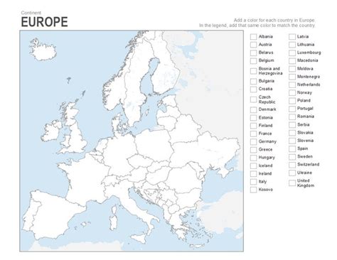 europe coloring printable blank map | Europe map printable, Map skills ...