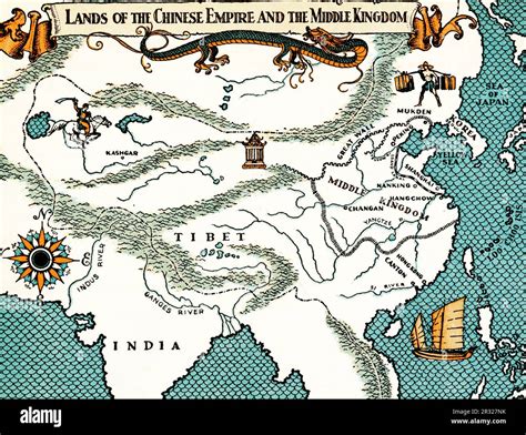 Lands of the Chinese Empire and the Middle Kingdom c1937. A map ...