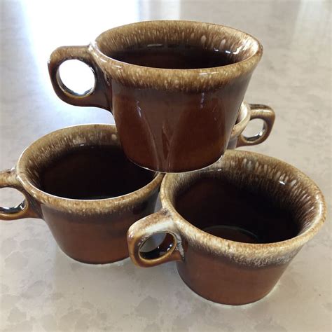 Vintage Set of 4 Brown Drip Hull Mugs Glazed Coffee Cups O - Etsy ...