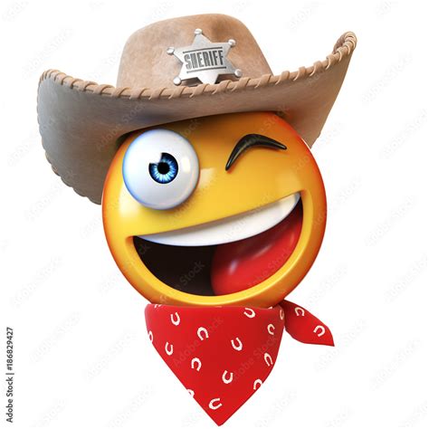 Sheriff emoji isolated on white background, cowboy emoticon 3d ...