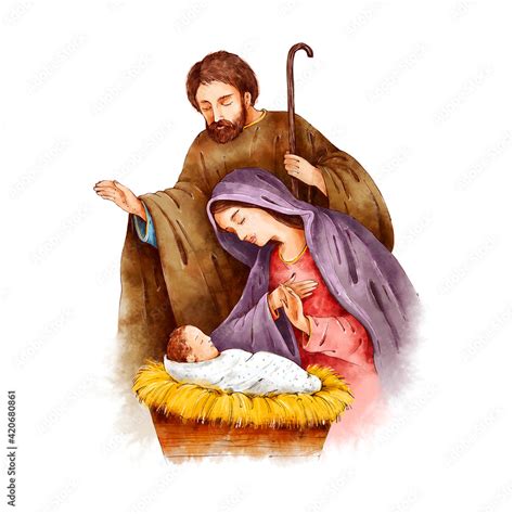 Christmas Nativity Scene. Watercolor botanical hand drawn illustration ...