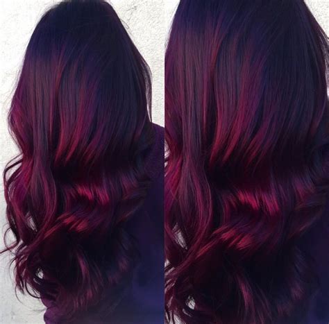 Red Velvet balayage-- dark roots with vibrant burgundy ends. Done by ...