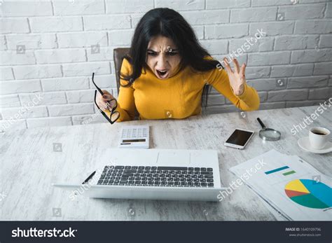 Angry Woman Computer Office Desk Stock Photo 1640109796 | Shutterstock