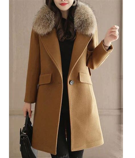 Women's Wool Winter Coat With Fur Collar - Jackets Expert