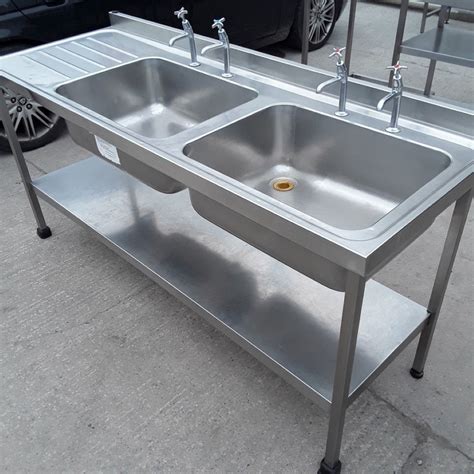 Commercial Used Stainless Steel Double Sink 180cmW x 65cmD x 86cmH