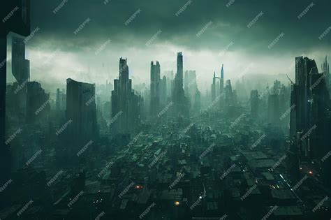 Premium Photo | City wallpaper Dystopian futuristic cyberpunk city at ...