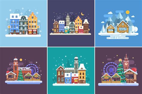 Winter Towns and Streets Flat Landscapes on Behance