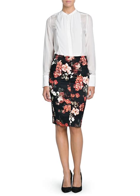 Lyst - Mango Floral Print Pencil Skirt in Black