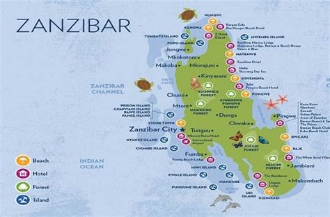 Zanzibar Map with hotels and beaches | Medium