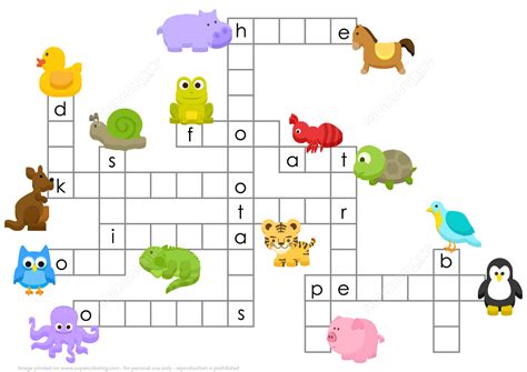 Animals Crossword Puzzle from Crossword puzzles for children. Great ...