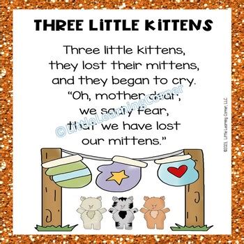 Three Little Kittens | Colored Nursery Rhyme Poster by Little Learning ...