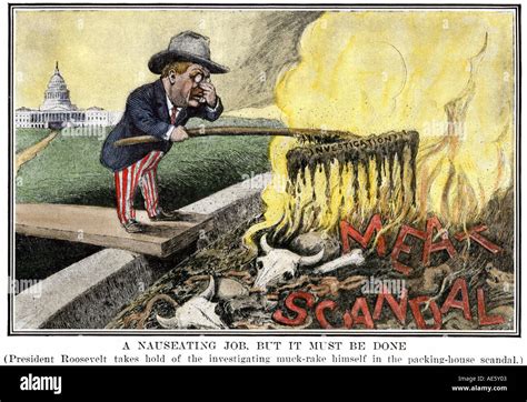 Cartoon of President Theodore Roosevelt as a muckraker cleaning up ...