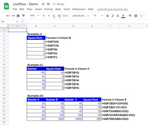 How to Find a Square Root with SQRT Function in Google Sheets | LiveFlow