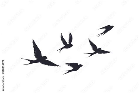 Flying birds silhouette on white background. Vector set of flock of ...