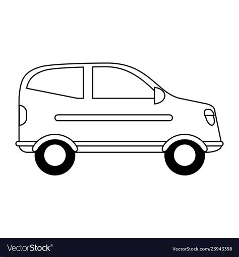 Car vehicle sideview cartoon black and white Vector Image