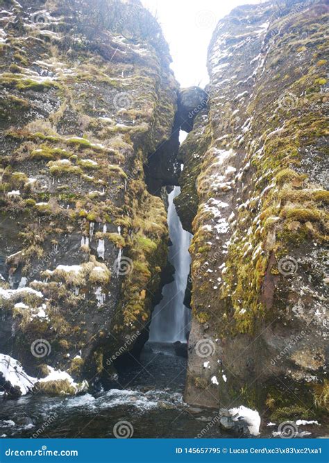 Gljufrafoss Waterfall. Winter Landscape. Iceland Stock Image - Image of ...