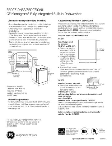 GE Monogram Dishwasher ZBd0700NII User manual | Manualzz