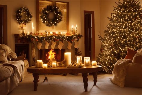 Magical Christmas Night with Fireplace in Rustic Living Room Home ...