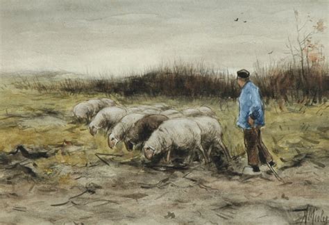 Adriaan Miolée | Watercolours and drawings prev. for Sale | A shepherd ...