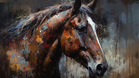 A painting of a horse with a white stripe on its face. | Premium AI ...