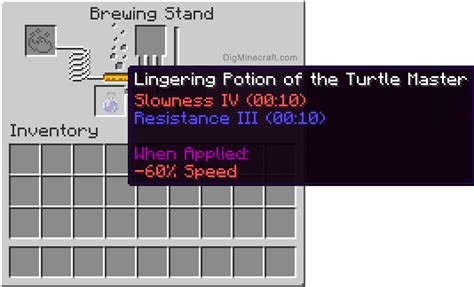 How to make a Lingering Potion of the Turtle Master (0:10 - Slowness IV ...