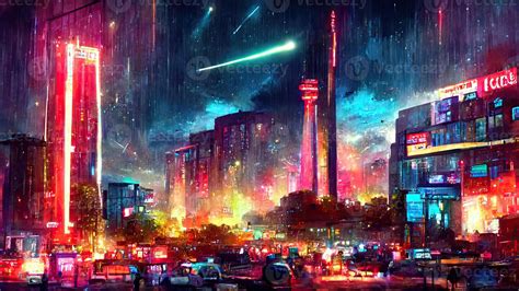 Cyberpunk city street. Sci-fi wallpaper. Futuristic city scene in a ...