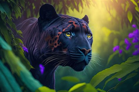 Premium AI Image | Panther in the jungle contrast saturated color ai ...