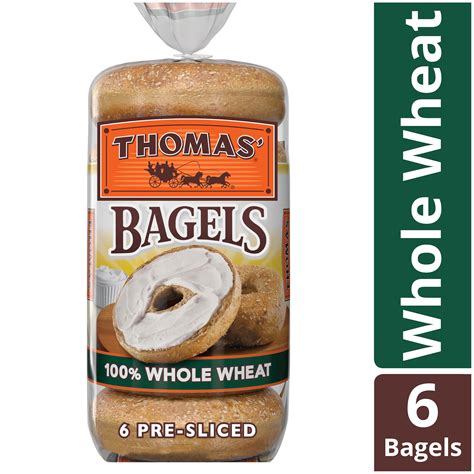 Thomas' 100% Whole Wheat Soft & Chewy Pre-Sliced Bagels, 6 count, 20 oz ...