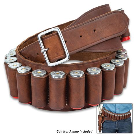 24-Shell Shotgun Ammo Belt - Premium Leather Construction, Metal Buckle ...