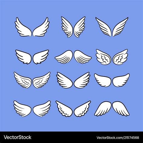 Cartoon angel wings set hand drawn wings isolated Vector Image