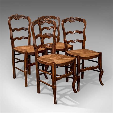 Set of Four Antique Dining Chairs in Dark Beech, French Country Kitchen ...