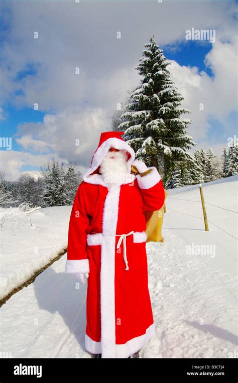 Santa Claus Father Christmas in a beautiful winter landscape Stock ...