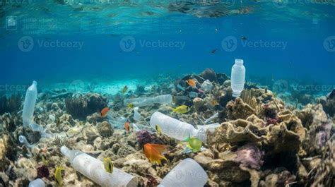 Coral reef plastic pollution. Generative AI 30462886 Stock Photo at ...